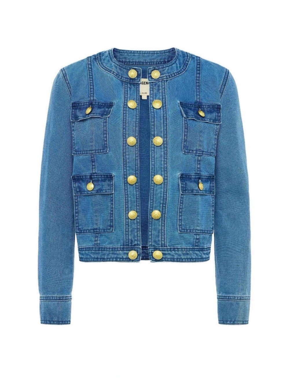 NWOT L'AGENCE Yari Collarless Denim Jacket, Size Small